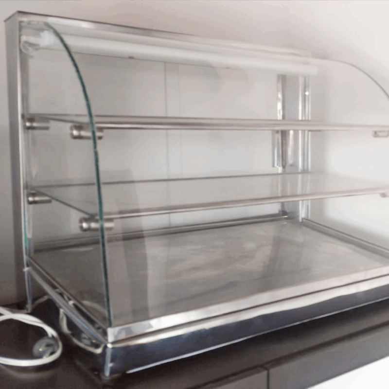 Vitrina mostrador curva con calefación y luz led