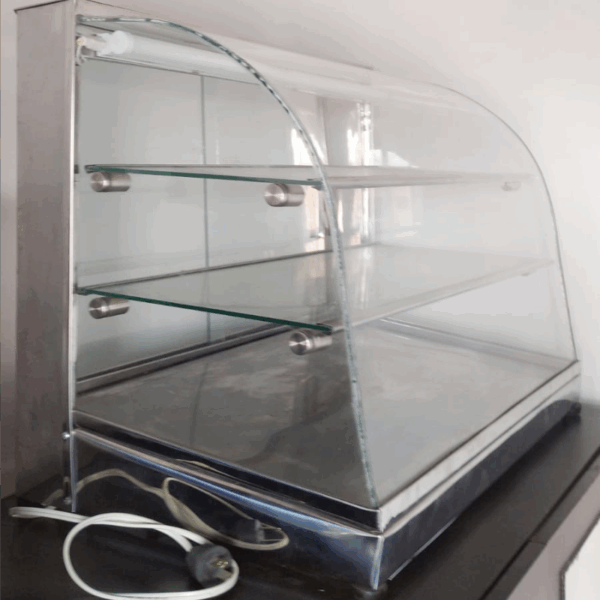 Vitrina mostrador curva con calefación y luz led
