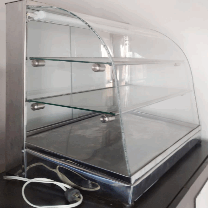 Vitrina mostrador curva con calefación y luz led